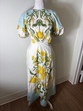 Mestiza Blue and Yellow Daffodil Cut Out Maxi Dress Sz S